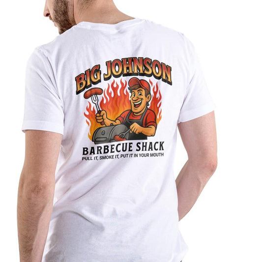Big Johnson Barbecue Shack Funny T Shirt Vintage Unisex Cotton Graphic Tee Pull It Smoke It Put It In Your Mouth Design