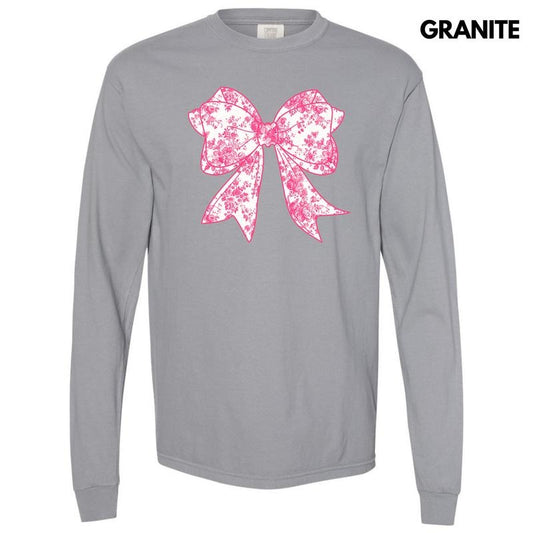 Big Pink Floral Bow Long Sleeve Comfort Colors T-Shirt 'NLB' Hoodie, Sweatshirt | InkThreadWorks.com