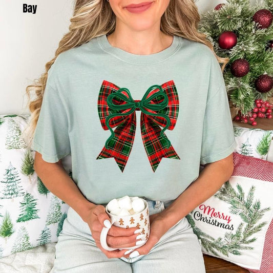 Big Plaid Bow Comfort Colors T-Shirt 'NLB' Hoodie, Sweatshirt | InkThreadWorks.com