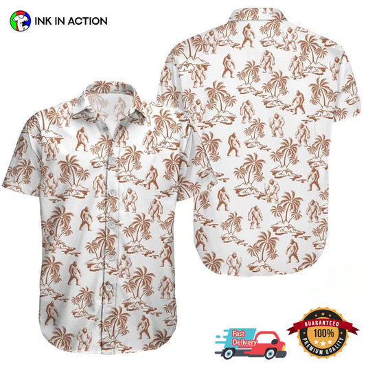Bigfoot And Beach Tropical Button Up Hawaiian Shirt