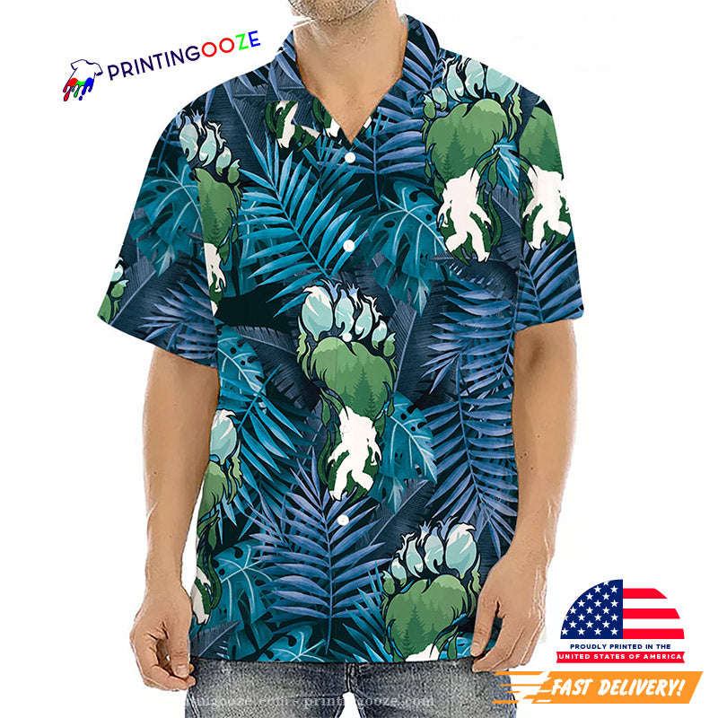 Bigfoot Footprint Palm Tree Hawaiian Shirt