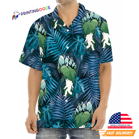 Bigfoot Footprint Palm Tree Hawaiian Shirt