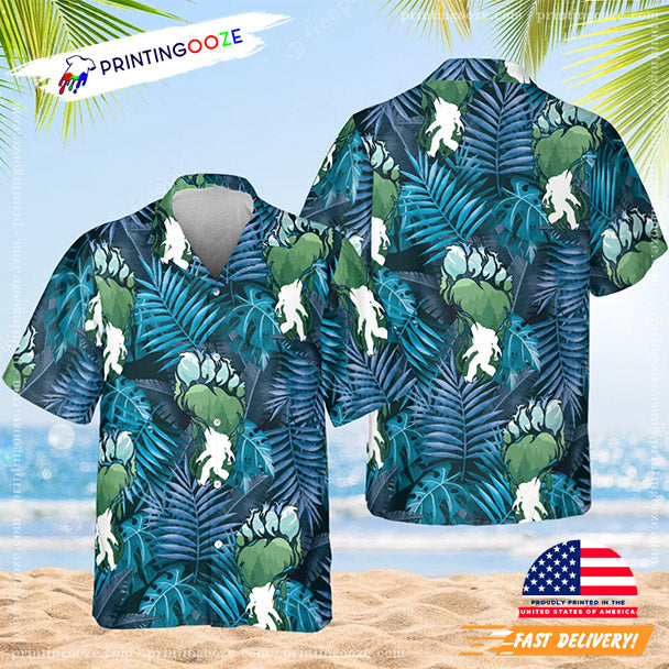 Bigfoot Footprint Palm Tree Hawaiian Shirt