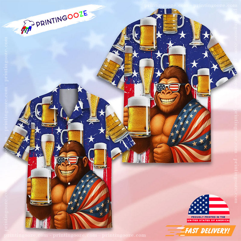 Bigfoot Love Beer Funny USA Beer Day Hawaiian Shirt