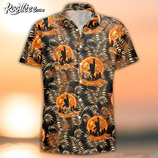Bigfoot Under Red Moon Tropical Hawaiian Shirt