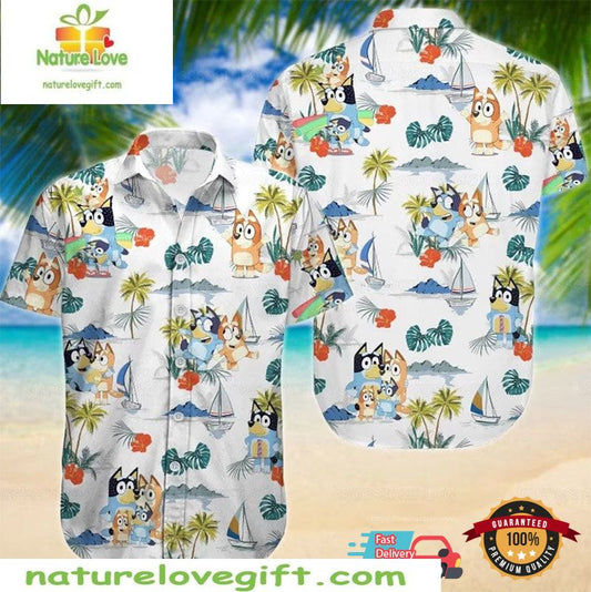 Hawaiian Shirt Bingo And Bluey Floral Print Movie Lover Gift