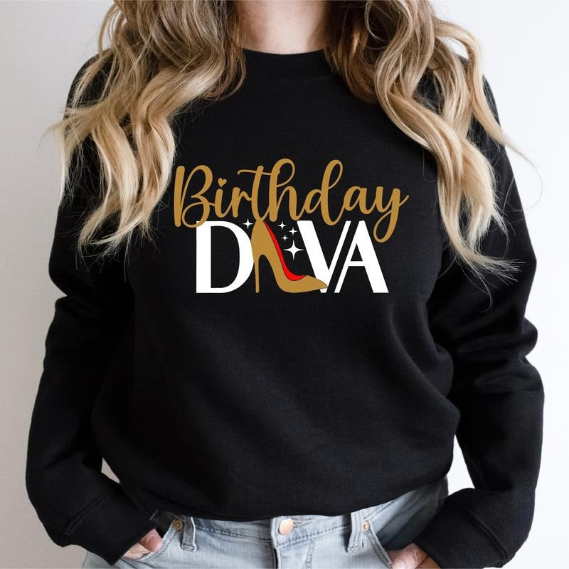 Birthday Diva Shirt, Princess Birthday Sweatshirt, Birthday Tee Gift For Girlfriend, Girl Birthday Hoodie, Trendy Bday...