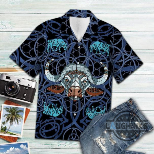 Bison Blue Mandala Vikings Tropical Hawaiian Shirt 131 Aloha Hawaii Shirts Aloha Summer Beach Button Up Shirts And Shorts NEW