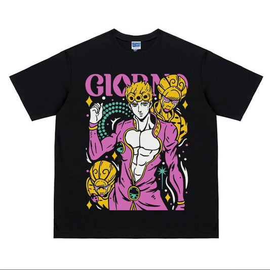 Bizarre Adventure "Golden Experience" heavyweight anime vintage tee 100% cotton Loose Menswear Top Crew Necks Printed Shirts Casual Streetwear Black Crewneck Oversize Oversized Baggy Tshirt