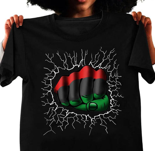 Black African American Fist Shirt, Black Power, African American, BLM, Black People, Black Women, Black Men, Unisex T-shirt for Men and Women, Full Sizes, Full Colors, Menswear, Womenswear