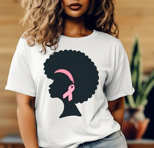 Black Afro Breast Cancer Fighter Sweater, We wear Pink Black Women, Black Girl, Dark Skin, Black Magic, African American T-shirts, gifts for women, Full Sizes, Full Colors, Unisex Cotton Round Neck Tee, Women, Womenswear