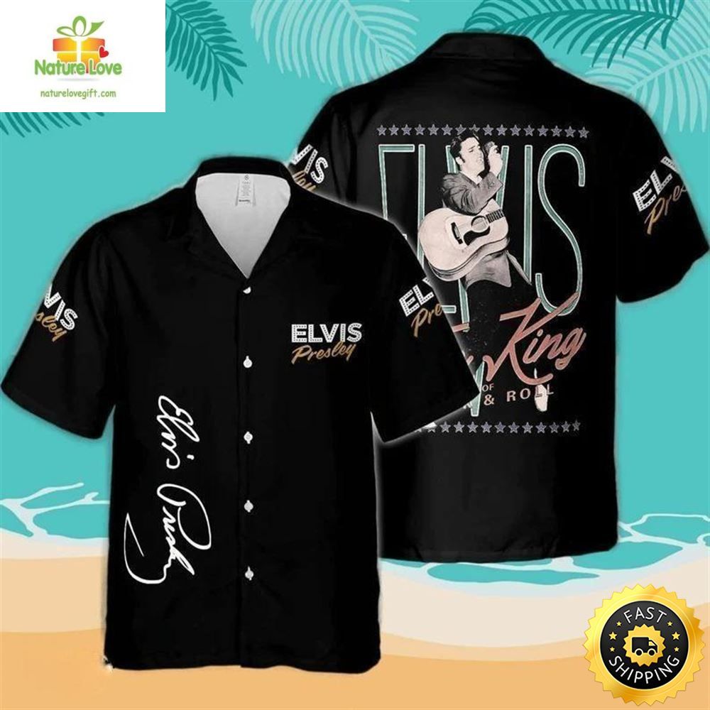Elvis Presley Hawaiian Shirt Black Aloha Rock And Roll King