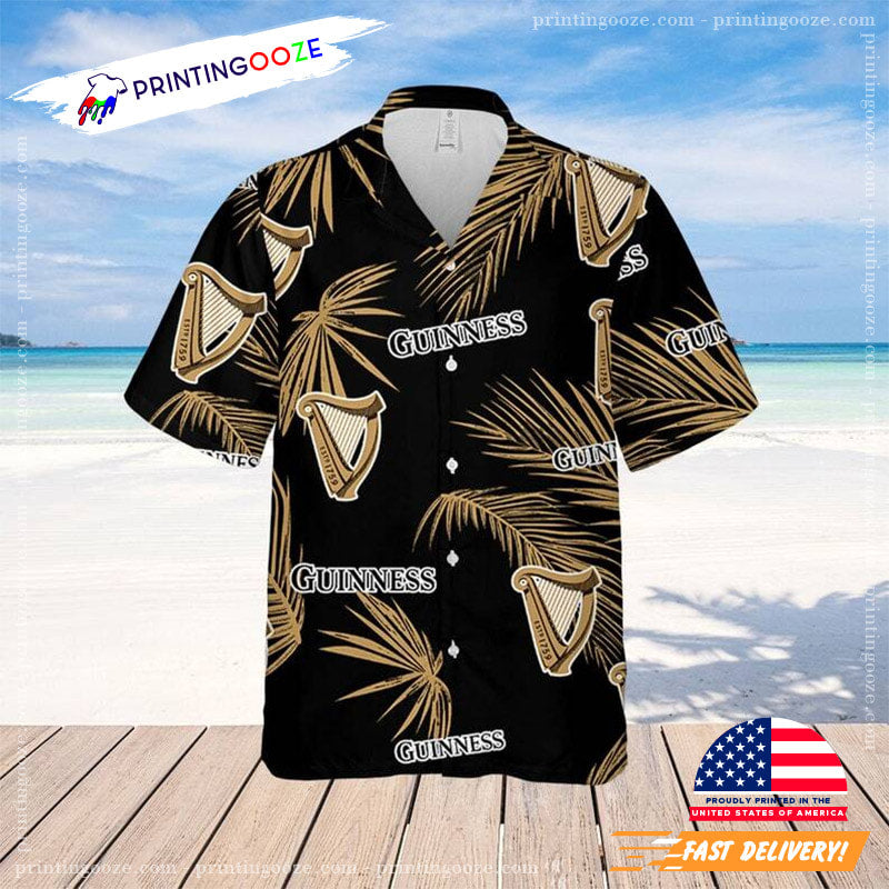 Black Aloha Palm Leaves Pattern Guinness Hawaiian Shirt