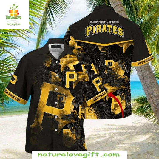 Pittsburgh Pirates Hawaiian Shirt Black Gold Foliage MLB Baseball Apparel