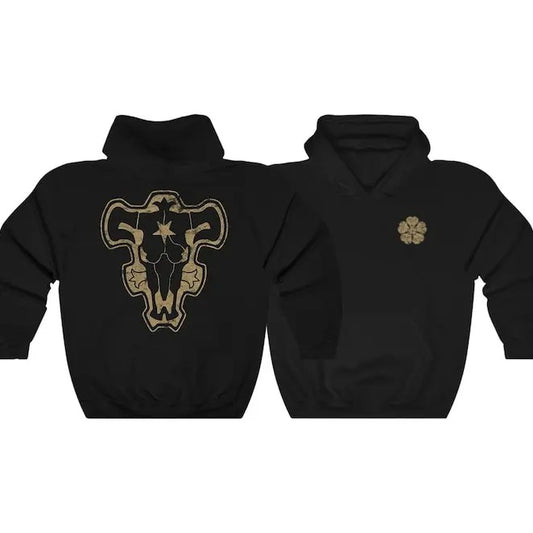 Black Bulls Squad Emblem Unisex Hooded Sweatshirt, Clover Graphic Hoodie, Anime Gift, Manga, Cosplay, Otaku