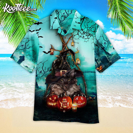 Black Cat And Pumpkin Happy Halloween Hawaiian Shirt