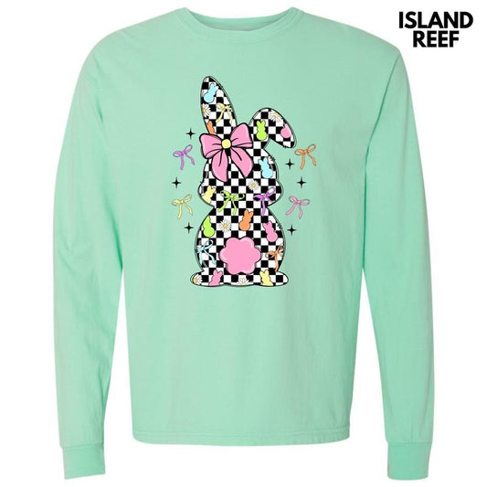 Black Checkered Bunny Long Sleeve Comfort Colors T-Shirt 'NLB' Hoodie, Sweatshirt | InkThreadWorks.com