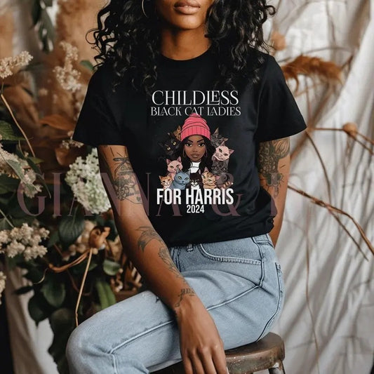 Black Childless Cat Ladies for Kamala Harris, Childless Cat Lady Shirt, Kamala Shirt, Harris 2024 Shirt, Cat Mom...