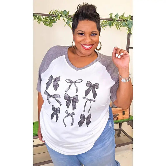 Black Coquette Bows Graphic V-Neck