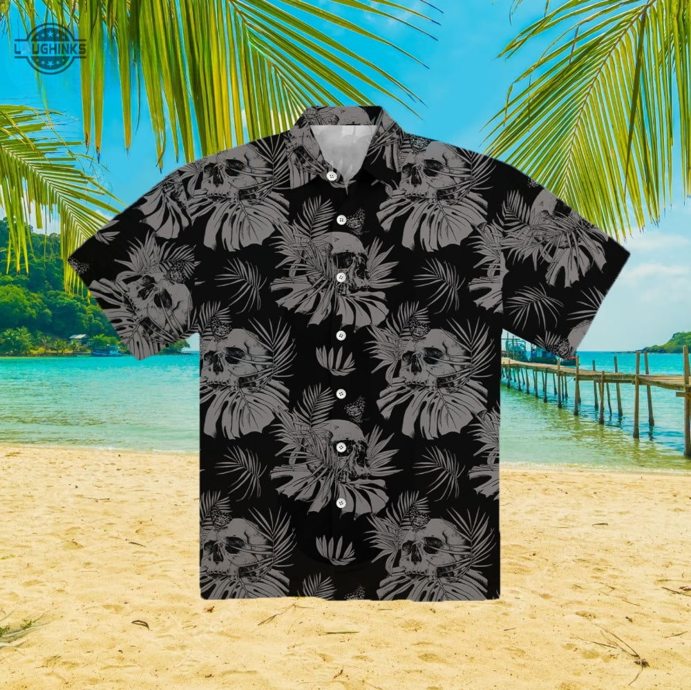 Black Goth Hawaiian Shirt And Shorts Best Goth Shirts Goth Clothing Goth Clothes Mens Black Hawaiian Shirt Skull Hawaiian Shirt Gothic Hawaiian Shirt
