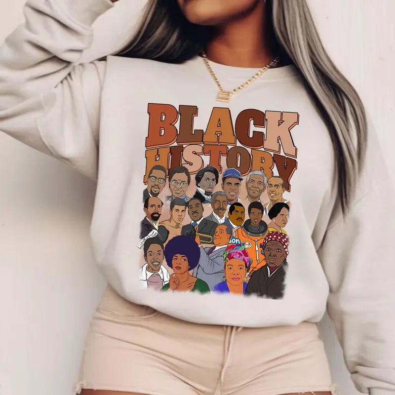 Black History Month Characters Tshirt Sweatshirt Hoodie, African American Sweatshirt, Juneteenth Shirt, Unisex Sweater Pullover Tee