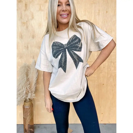 Black Sparkly Bow Graphic Top