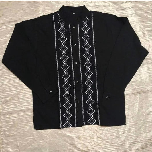 Black guayabera rombo shirt Black Casual Menswear Hoodie, Sweatshirt | InkThreadWorks.com