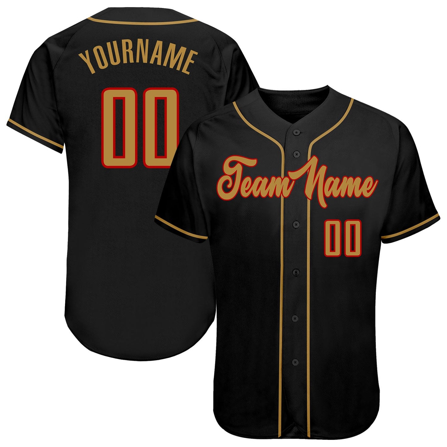Custom Black Old Gold-Red Authentic Baseball Jersey