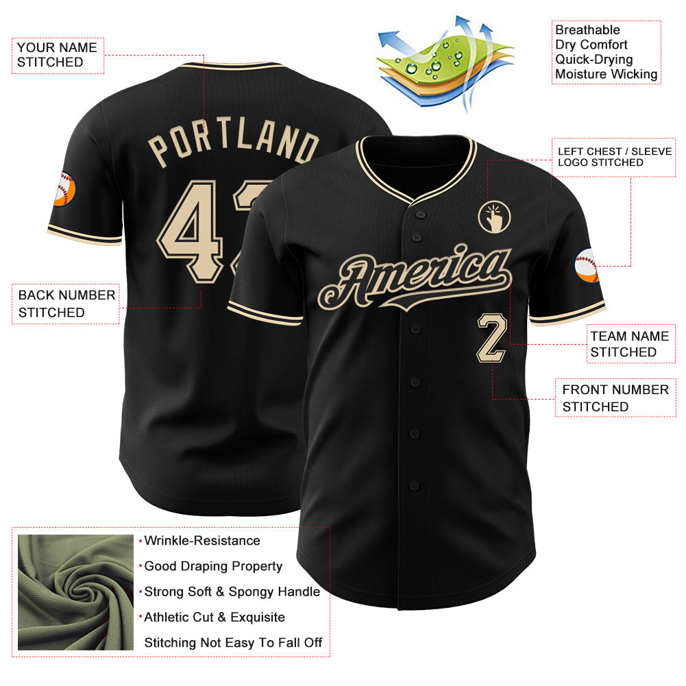 Custom Black City Cream Authentic Baseball Jersey
