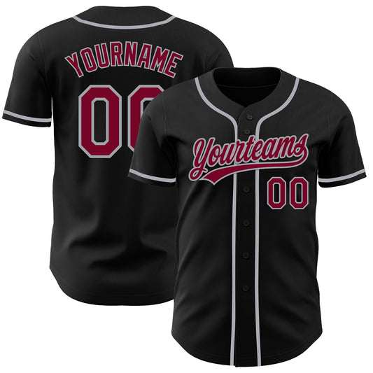 Custom Black Maroon-Gray Authentic Baseball Jersey