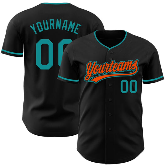 Custom Black Teal-Orange Authentic Baseball Jersey