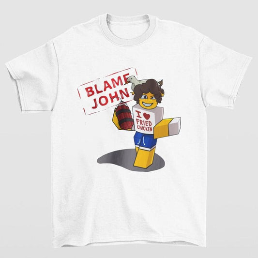 Blame John Shedletsky Gaming Graphic Tee Featuring Fun and Quirky Gamer Humor