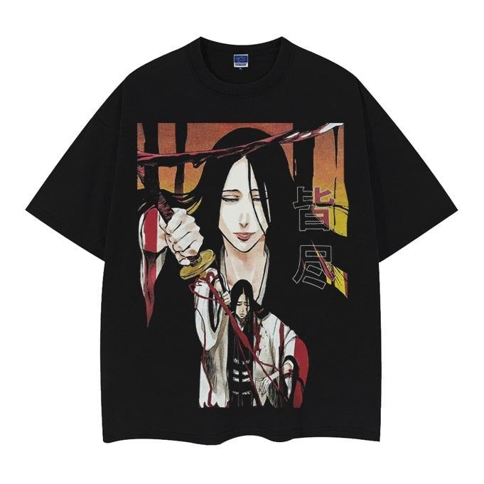 Bleach "Retsu Unohana" Heavyweight Vintage Tee 100% Cotton OVERSIZED Anime T-shirt Menswear Top Casual Streetwear Black Crewneck Tshirt Tropical