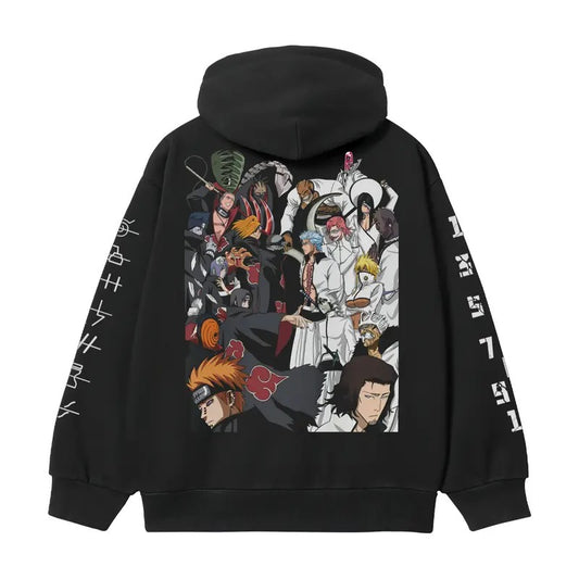 Bleach vs Naruto "Espada vs Akatsuki" Heavyweight Vintage Hoodie Cotton Blend Classic Anime Sweatshirt Menswear Tops Pullover Long Sleeve