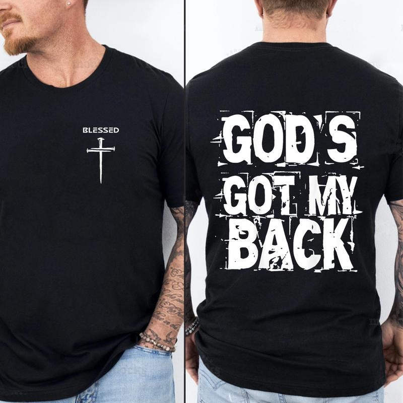 Blessed Christian, God's Got My Back Tee Cotton Casual Street Style Crew Neck Short Sleeve T-Shirt Top for Unisex Hoodie,...