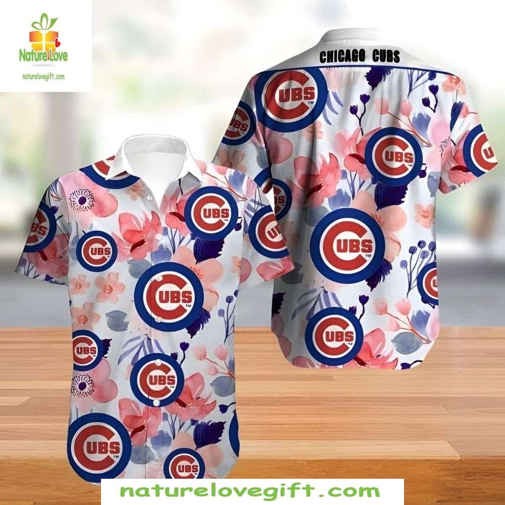 Chicago Cubs Hawaiian Shirt Floral Pink Aloha Shirt MLB Baseball Apparel