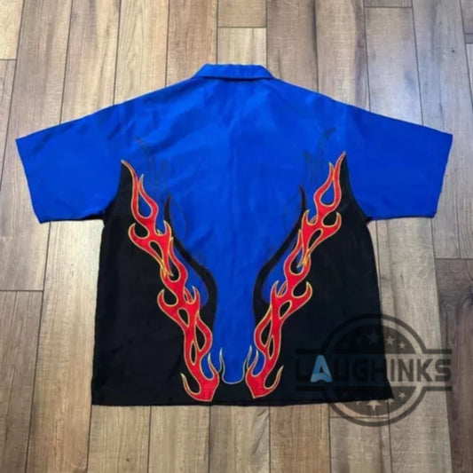 Blue And Red Flame Ricky Trailer Park Boys Hawaiian Shirt New