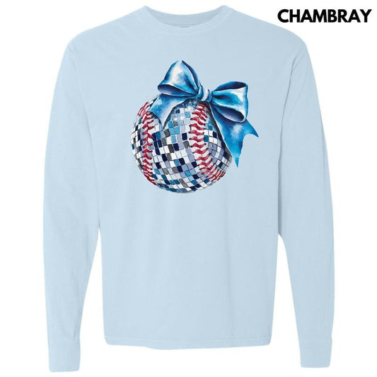Blue Baseball Dazzling Disco Long Sleeve Comfort Colors T-Shirt 'NLB' Hoodie, Sweatshirt | InkThreadWorks.com