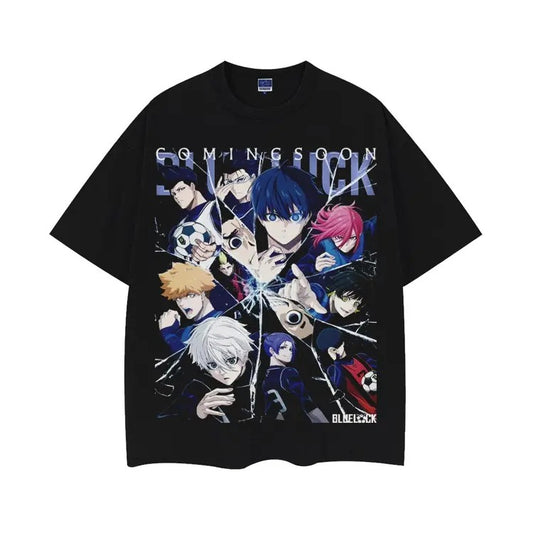 Blue Lock "Broken Trust" Vintage Oversized Tee Anime T-shirt 100% Cotton Original Design DTG Printing baggy  compression  clothes Top Casual Black Man