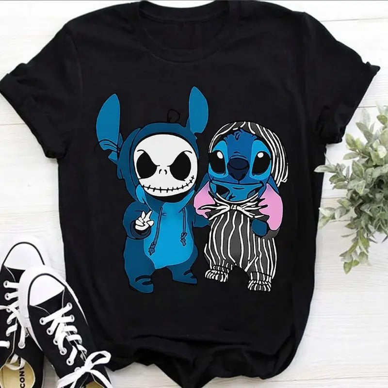 Blue Monster and Skeleton Friends Movie Shirt, Horror Mash Up Horror Characters, Nightmare Christmas, Halloween Movie Tee