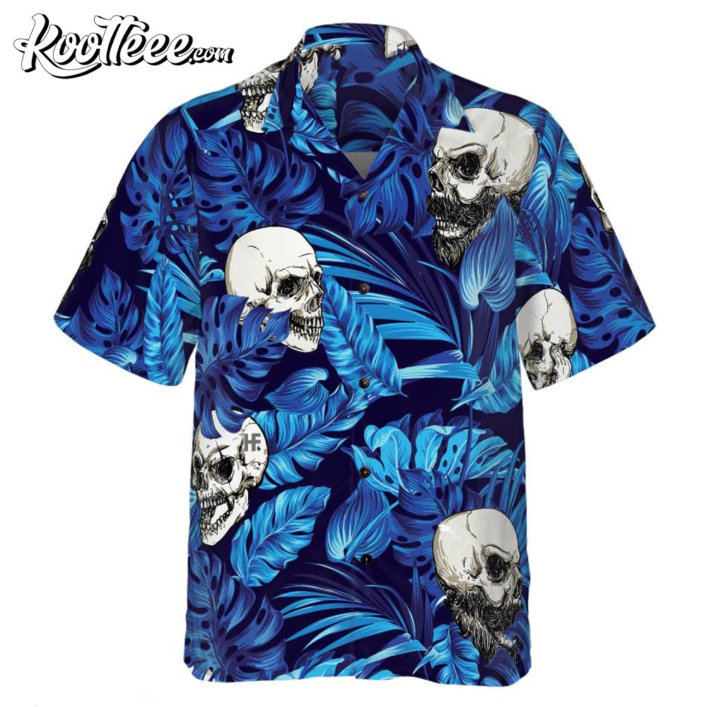 Blue Tropical Floral Summer And Skull Hawaiian Shirt