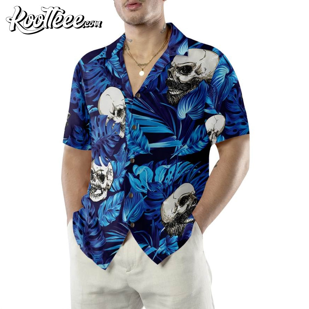 Blue Tropical Floral Summer And Skull Hawaiian Shirt
