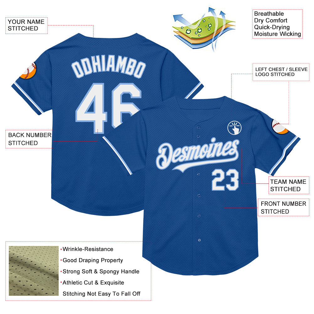 Custom Blue White-Light Blue Mesh Authentic Throwback Baseball Jersey