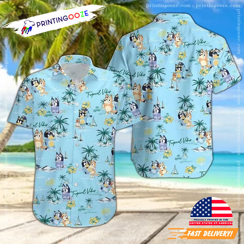 Bluey Button Summer Hawaiian Shirt, Tropical Viber