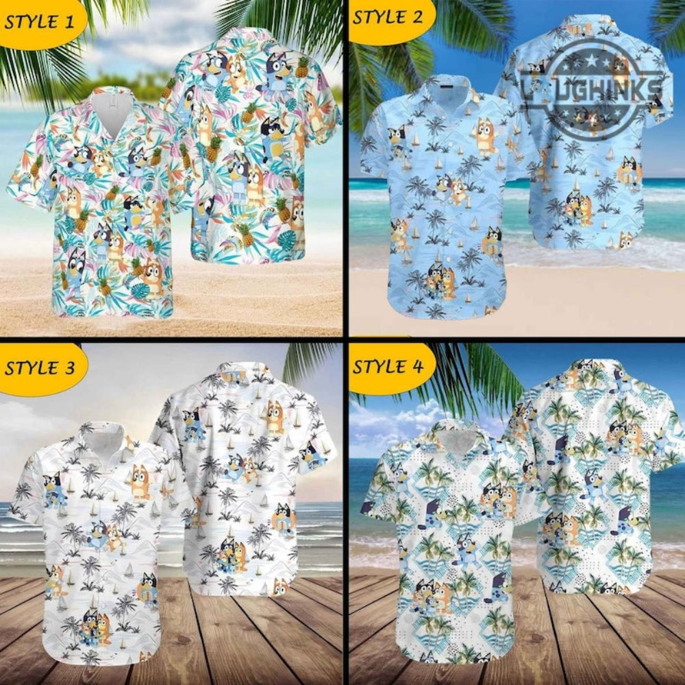 Bluey Button Up Shirt NEW Bluey Hawaiian Shirt And Shorts Bluey Hawaiian Shirt Mens Bluey Shirt Adults Bluey Bandit Hawaiian Shirt