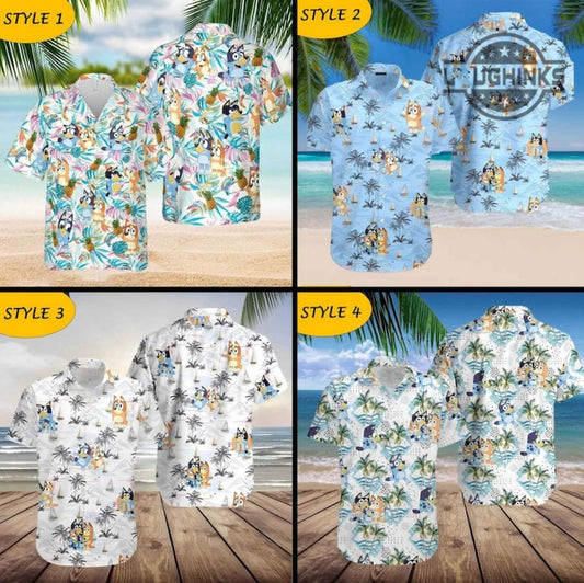 Bluey Button Up Shirt NEW Bluey Hawaiian Shirt And Shorts Bluey Hawaiian Shirt Mens Bluey Shirt Adults Bluey Bandit Hawaiian Shirt