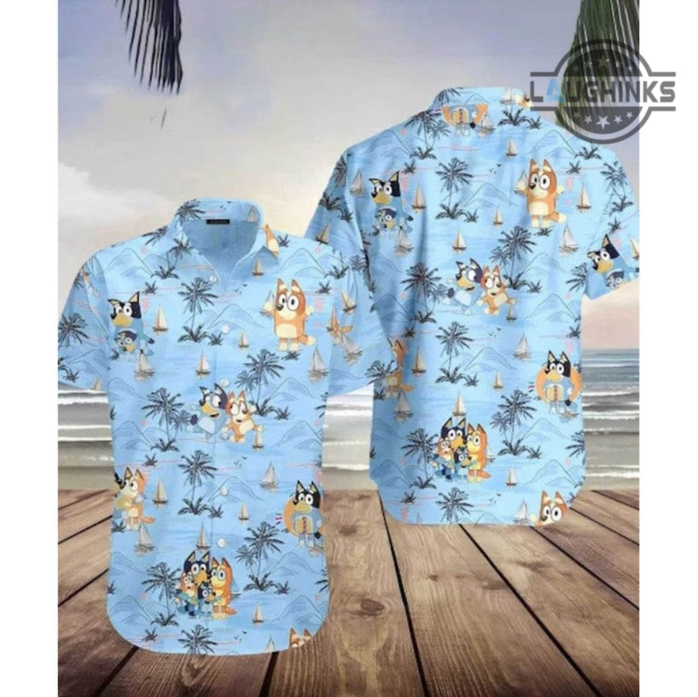 Bluey Button Up Shirt NEW Bluey Hawaiian Shirt And Shorts Bluey Hawaiian Shirt Mens Bluey Shirt Adults Bluey Bandit Hawaiian Shirt