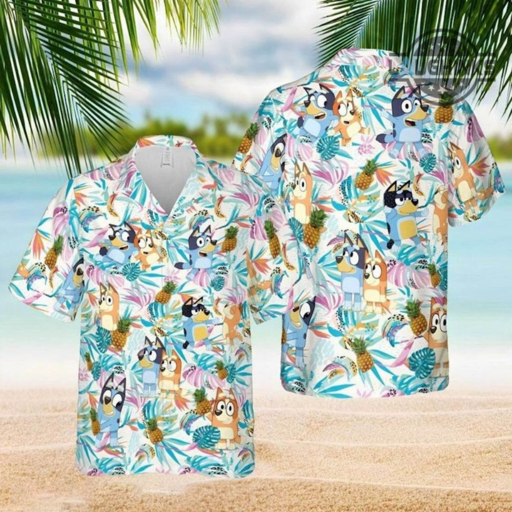 Bluey Button Up Shirt NEW Bluey Hawaiian Shirt And Shorts Bluey Hawaiian Shirt Mens Bluey Shirt Adults Bluey Bandit Hawaiian Shirt