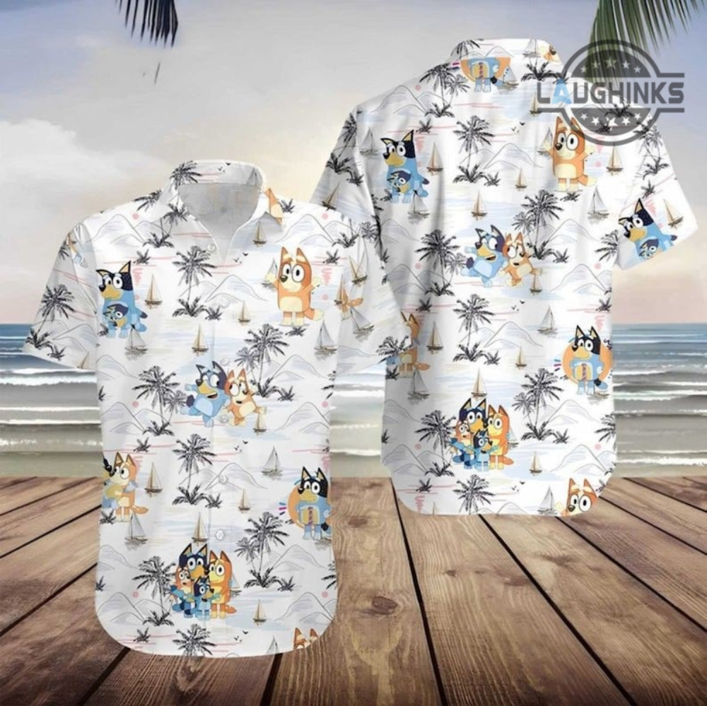 Bluey Button Up Shirt NEW Bluey Hawaiian Shirt And Shorts Bluey Hawaiian Shirt Mens Bluey Shirt Adults Bluey Bandit Hawaiian Shirt