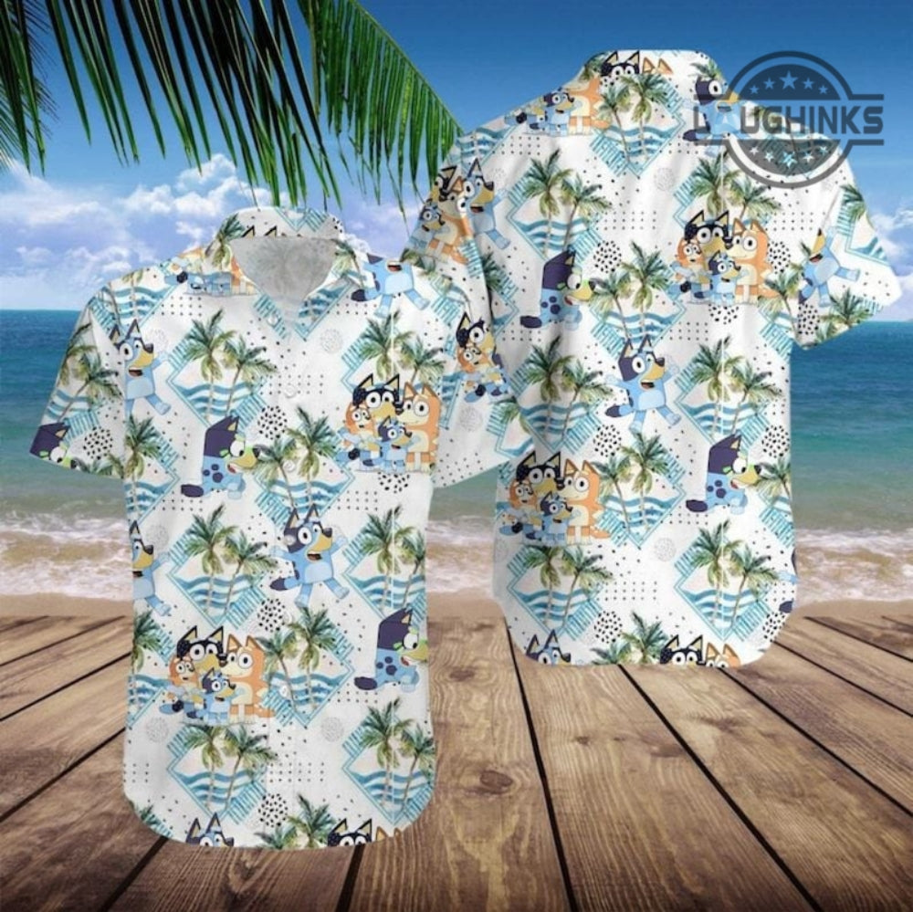 Bluey Button Up Shirt NEW Bluey Hawaiian Shirt And Shorts Bluey Hawaiian Shirt Mens Bluey Shirt Adults Bluey Bandit Hawaiian Shirt